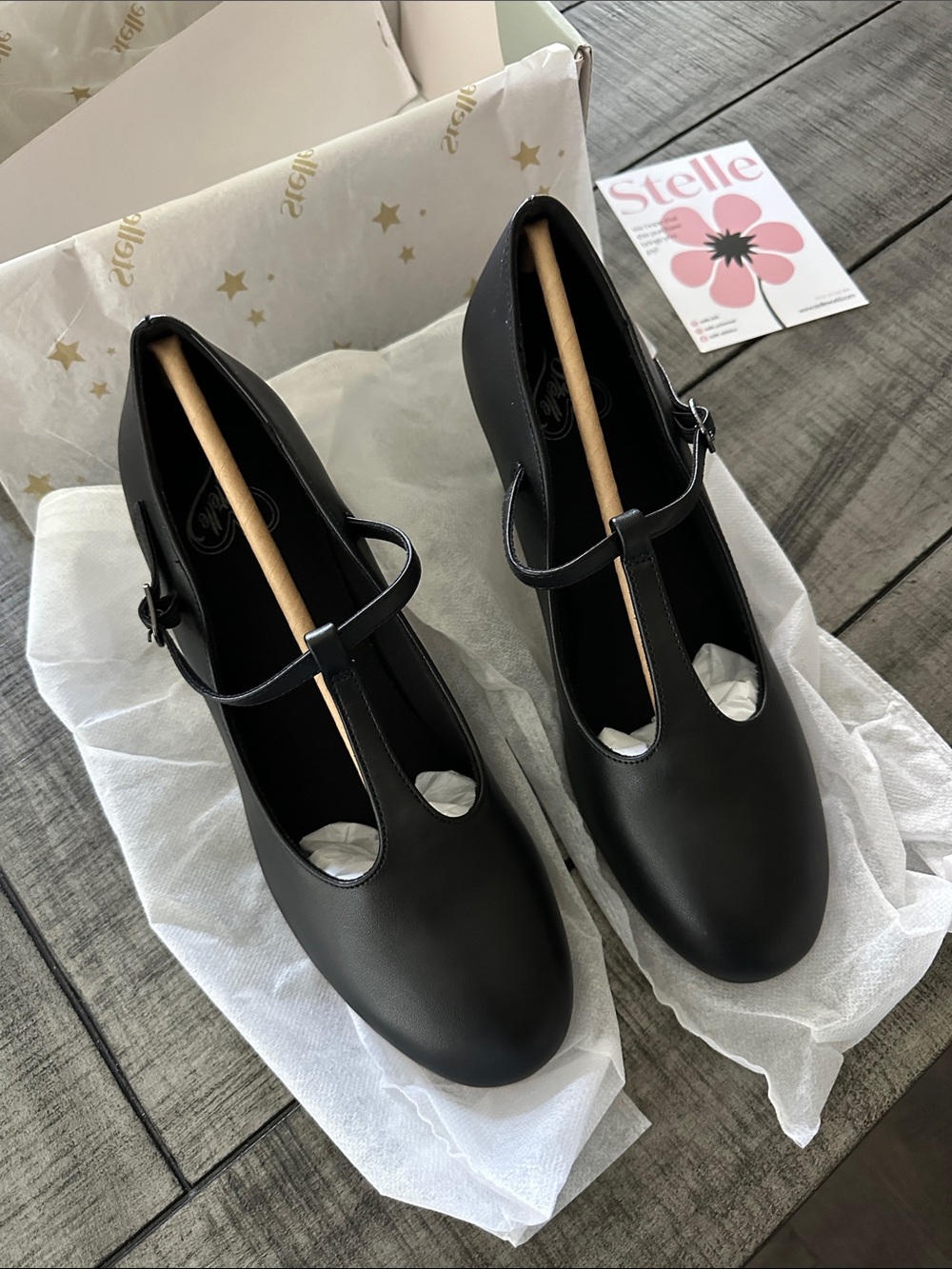 Women's Black T-Strap Flats with Buckle